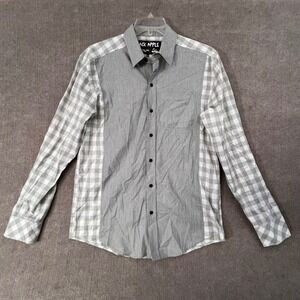 Black Apple Mens XL Button Down Shirt Gray Checkered Casual Long Sleeve